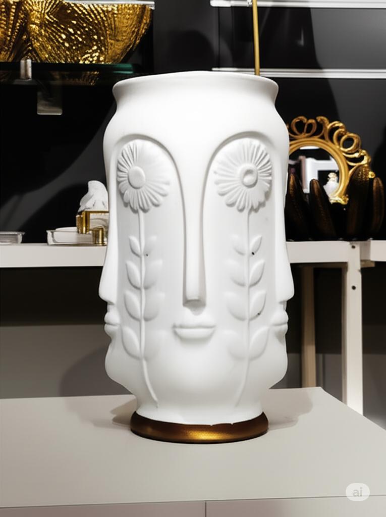 Face Vase with Floral Carvings_ Artistic Decor