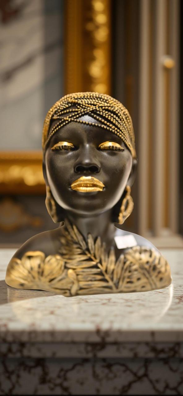 Gold Accented African Woman Figurine_Modern Decore