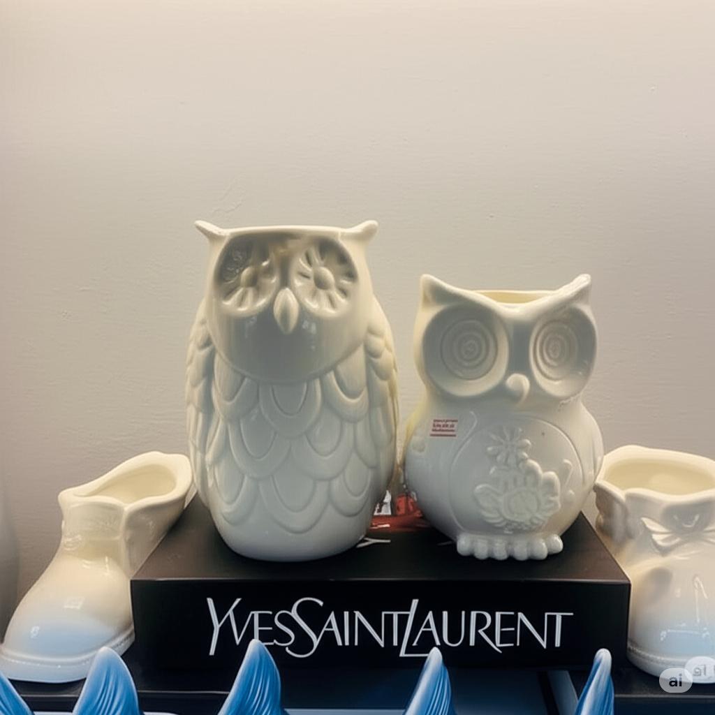 White Ceramic Owl Vases/Planters_Elegant Decor