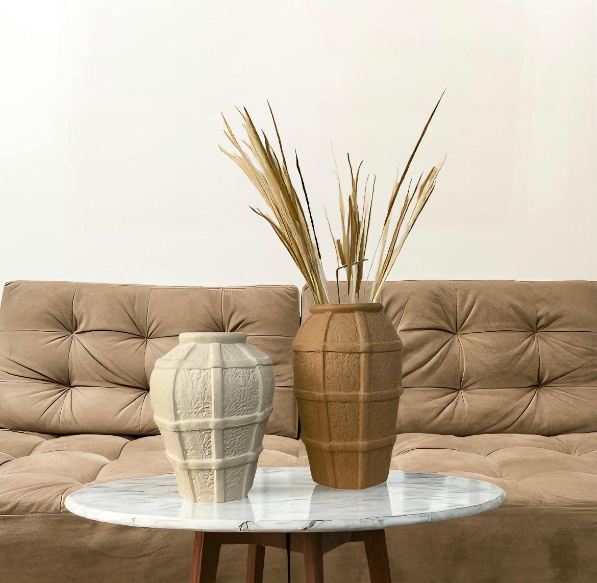 Grid-Pattern Textured Ceramic Vase