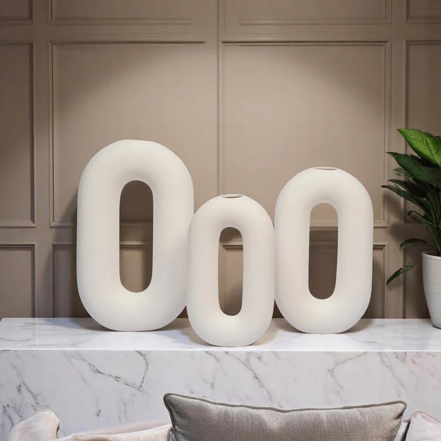 European Nordic Ring style White Ceramic Vases