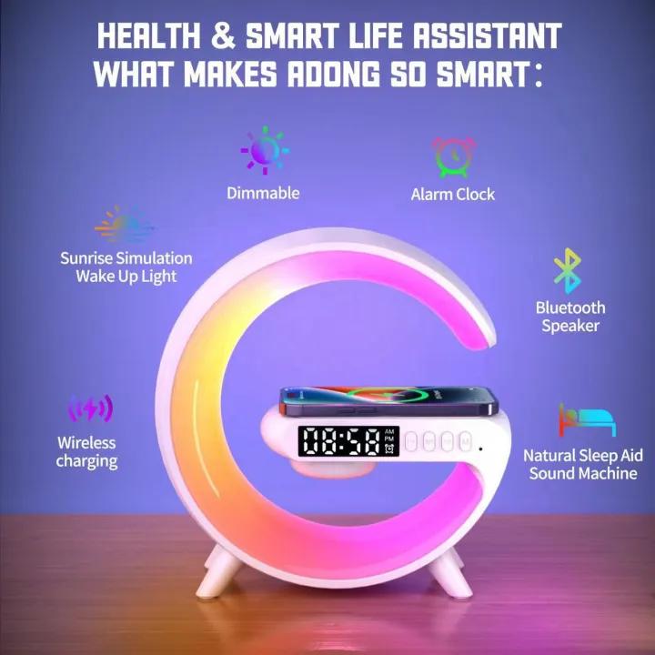 G Shaped RGB Lamp_ Bluetooth Speaker With Wireless Charger & Digital Clock