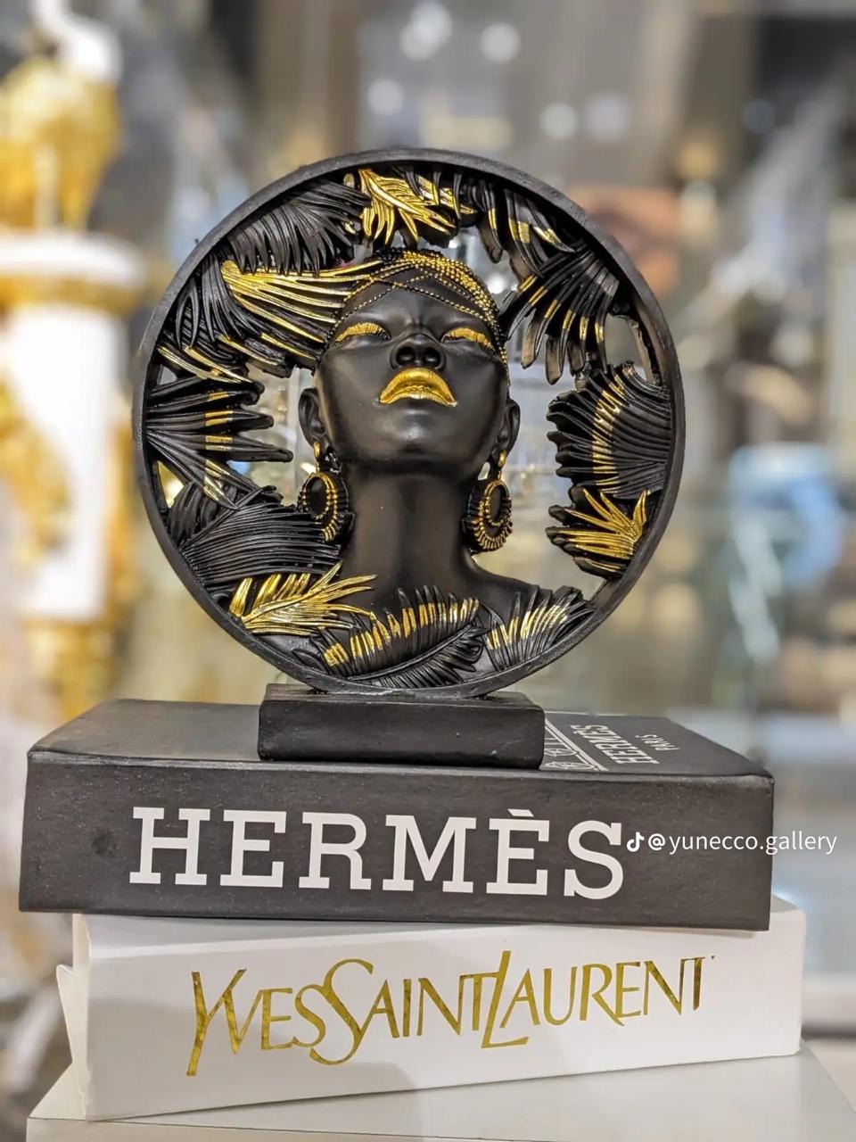 Gold Accented African Woman Figurine_Modern Decore