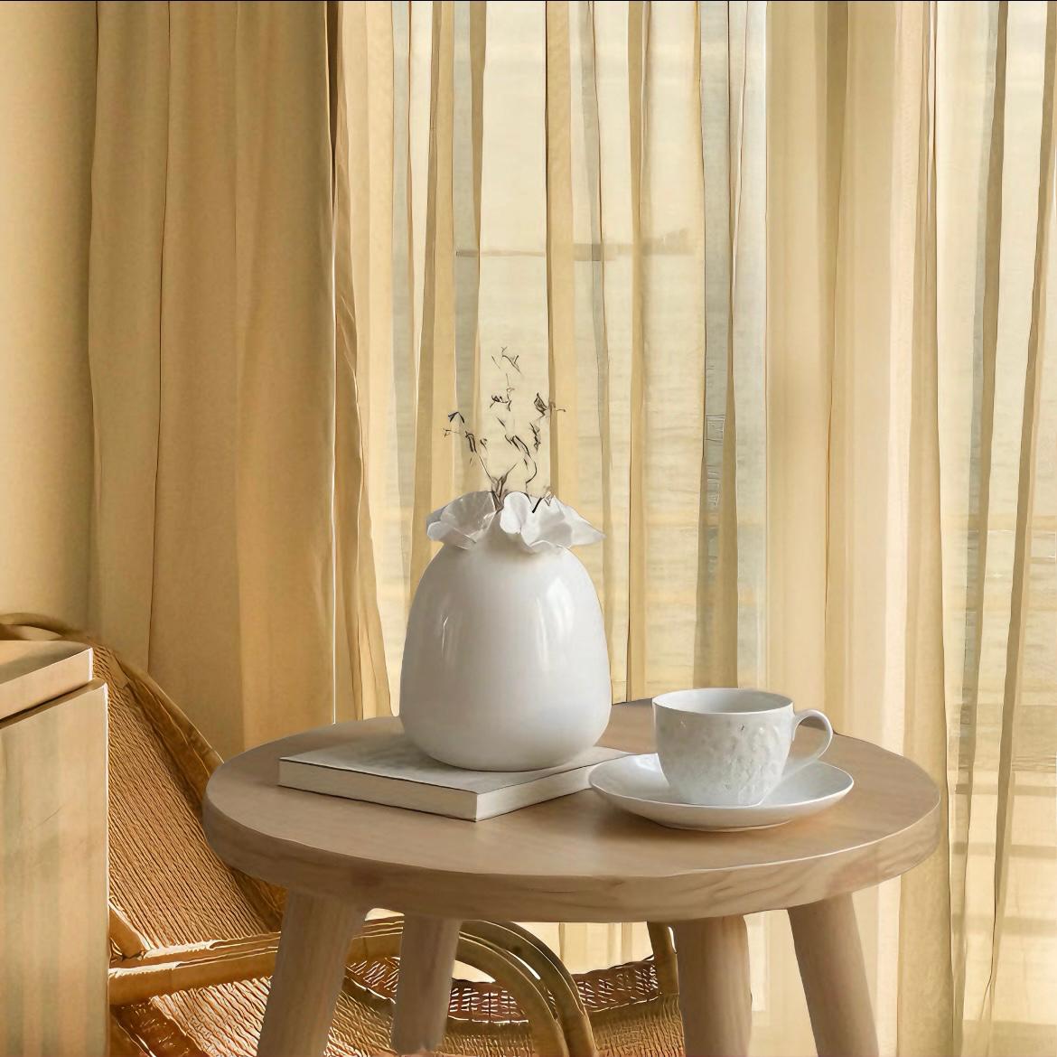 Petal-Rimmed White Ceramic Bud Vase