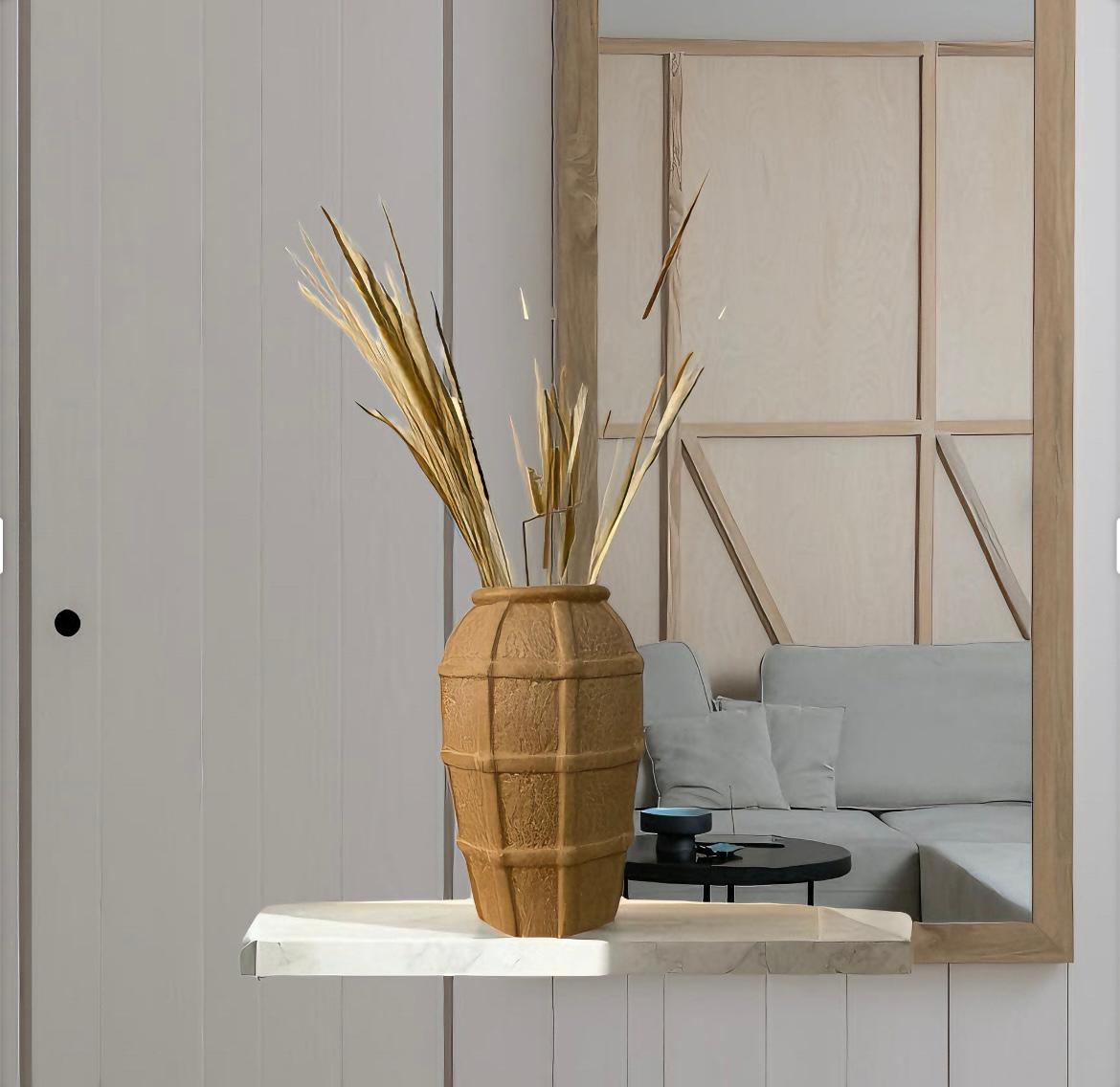 Grid-Pattern Textured Ceramic Vase