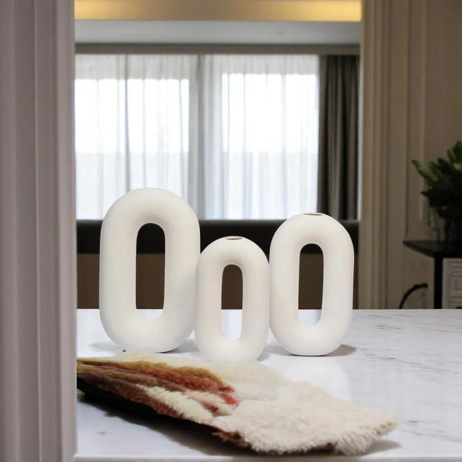 European Nordic Ring style White Ceramic Vases