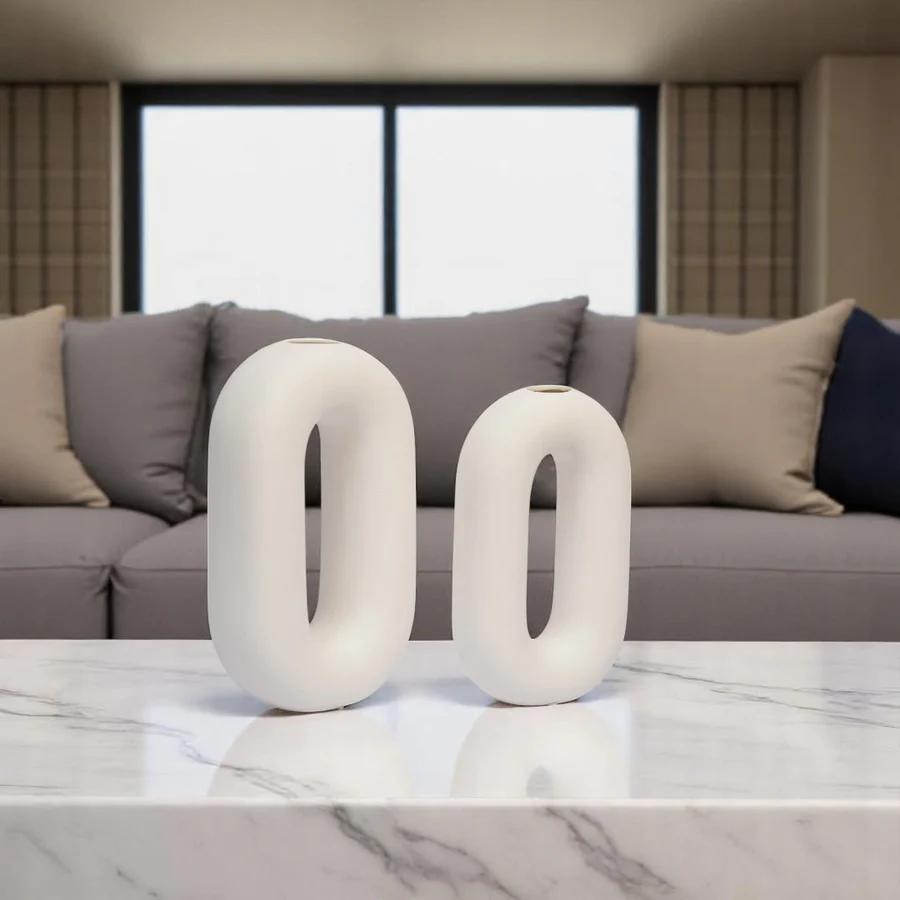 European Nordic Ring style White Ceramic Vases
