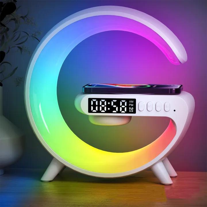 G Shaped RGB Lamp_ Bluetooth Speaker With Wireless Charger & Digital Clock