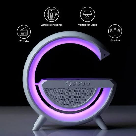 G Shaped RGB Lamp_ Bluetooth Speaker With Wireless Charger & Digital Clock
